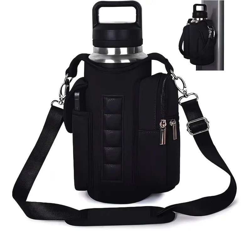 6-Magnet Suction Fitness Water Bottle Bag: Comes with Phone Pocket + Multi-Pocket Crossbody Design, Adjustable Shoulder Strap, Compatible with Treadmill and Squat Rack, Thickened Wear-Resistant Sports Essential/beige