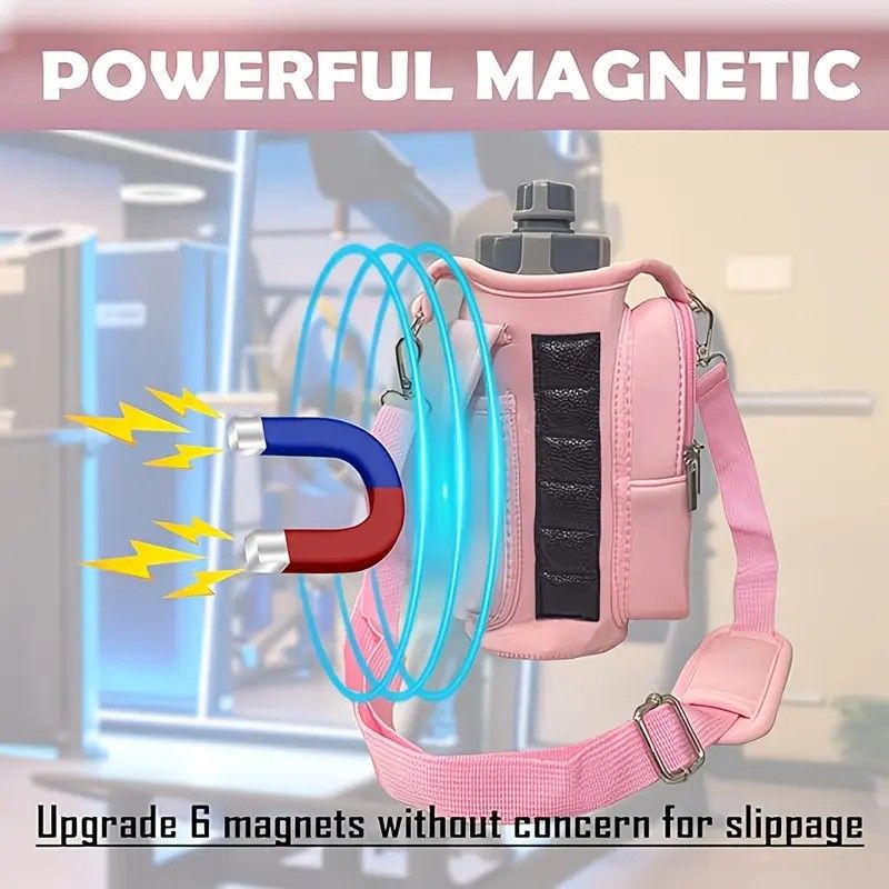 6-Magnet Suction Fitness Water Bottle Bag: Comes with Phone Pocket + Multi-Pocket Crossbody Design, Adjustable Shoulder Strap, Compatible with Treadmill and Squat Rack, Thickened Wear-Resistant Sports Essential/beige