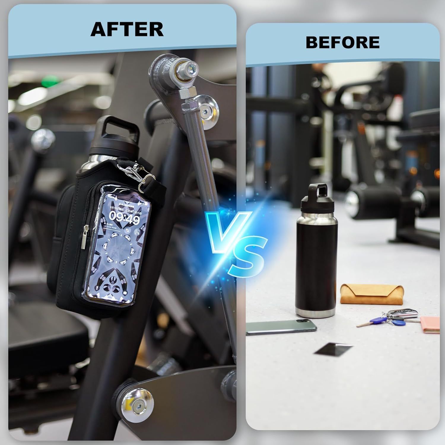 Transparent Single Row 6 Magnet Fitness Water Bottle Bag: HD touchscreen phone pocket, multi-pocket storage, thickened wear-resistant material securely attaches to equipment, one bag handles all sports and travel needs./PINK