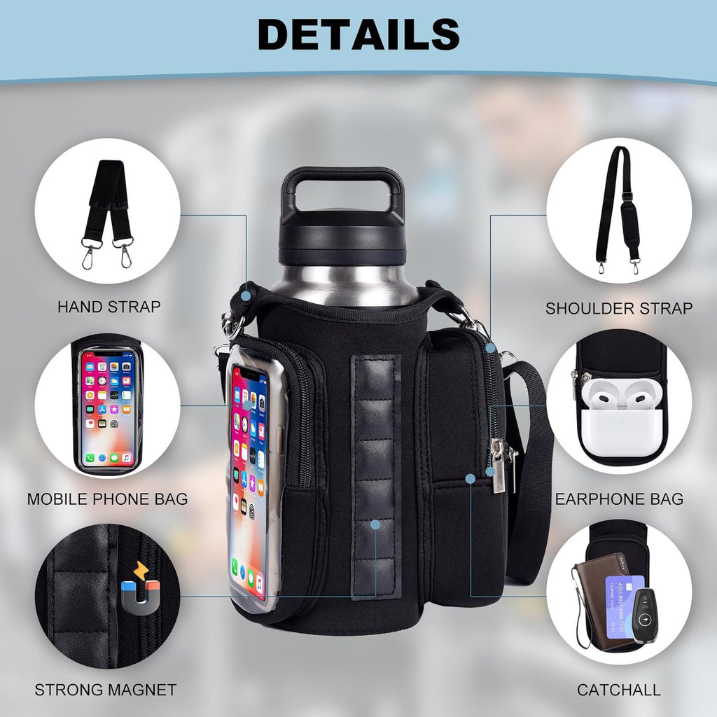 Transparent Single Row 6 Magnet Fitness Water Bottle Bag: HD touchscreen phone pocket, multi-pocket storage, thickened wear-resistant material securely attaches to equipment, one bag handles all sports and travel needs./PINK