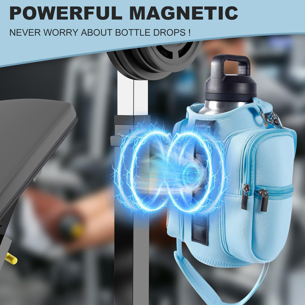 Transparent Single Row 6 Magnet Fitness Water Bottle Bag: HD touchscreen phone pocket, multi-pocket storage, thickened wear-resistant material securely attaches to equipment, one bag handles all sports and travel needs./BLUE