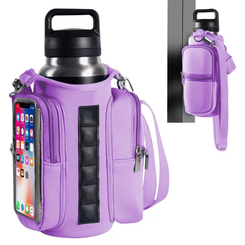 Transparent Single Row 6 Magnet Fitness Water Bottle Bag: HD touchscreen phone pocket, multi-pocket storage, thickened wear-resistant material securely attaches to equipment, one bag handles all sports and travel needs./BLUE