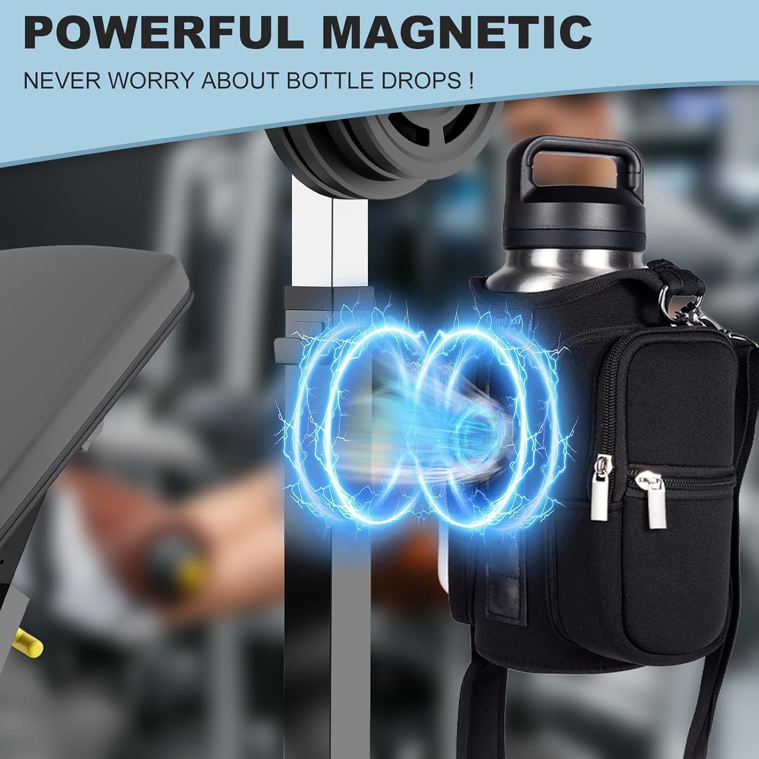 Transparent Single Row 6 Magnet Fitness Water Bottle Bag: HD touchscreen phone pocket, multi-pocket storage, thickened wear-resistant material securely attaches to equipment, one bag handles all sports and travel needs./GREY