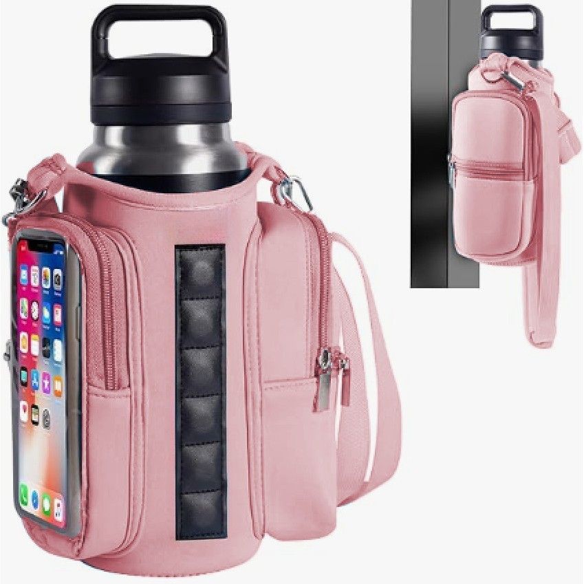 Transparent Single Row 6 Magnet Fitness Water Bottle Bag: HD touchscreen phone pocket, multi-pocket storage, thickened wear-resistant material securely attaches to equipment, one bag handles all sports and travel needs./GREY