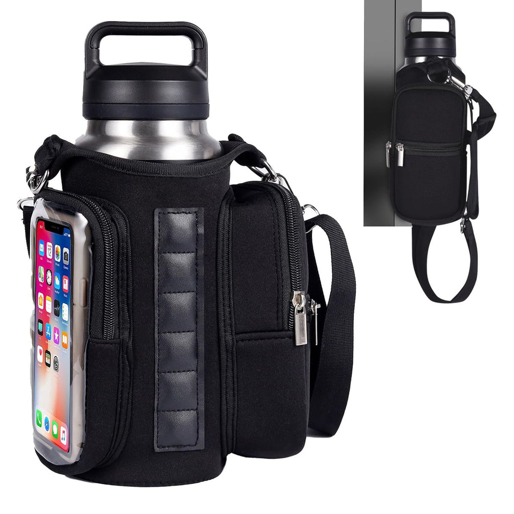 Transparent Single Row 6 Magnet Fitness Water Bottle Bag: HD touchscreen phone pocket, multi-pocket storage, thickened wear-resistant material securely attaches to equipment, one bag handles all sports and travel needs./purple