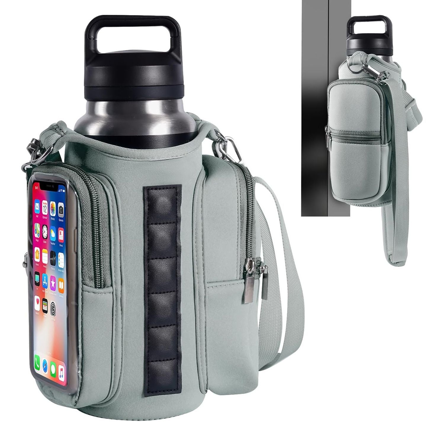 Transparent Single Row 6 Magnet Fitness Water Bottle Bag: HD touchscreen phone pocket, multi-pocket storage, thickened wear-resistant material securely attaches to equipment, one bag handles all sports and travel needs./purple