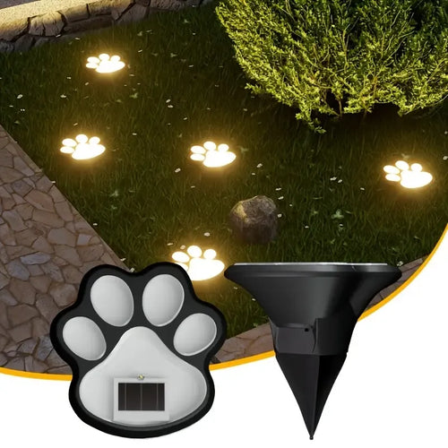4PCS Dog Paw Solar Ground Light: Realistic paw print design, solar powered, auto on at night. Add warmth and charm to your garden pathway./Warm light