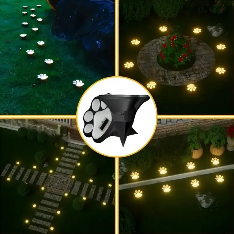 4PCS Dog Paw Solar Ground Light: Realistic paw print design, solar powered, auto on at night. Add warmth and charm to your garden pathway./Warm light