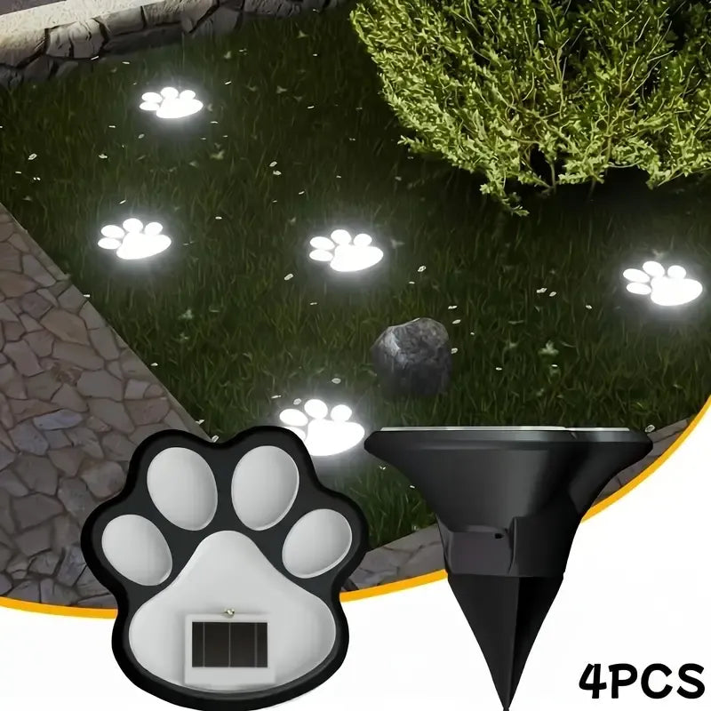 4PCS Dog Paw Solar Ground Light: Realistic paw print design, solar powered, auto on at night. Add warmth and charm to your garden pathway./Warm light