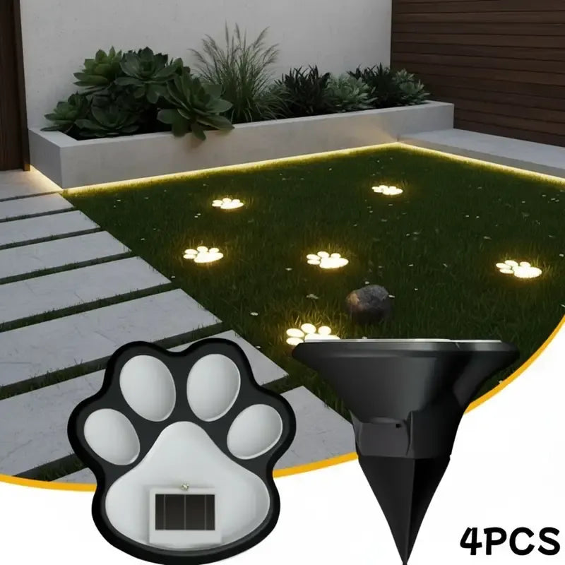 4PCS Dog Paw Solar Ground Light: Realistic paw print design, solar powered, auto on at night. Add warmth and charm to your garden pathway./Warm light