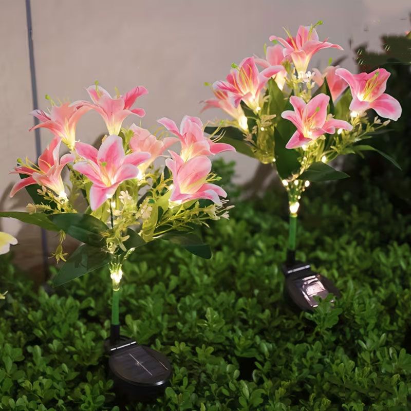 Seven Branch Solar Lily Light: Charges during the day, glows at night. Seven lilies bloom together, soft light flows like water through your garden./YELLOW