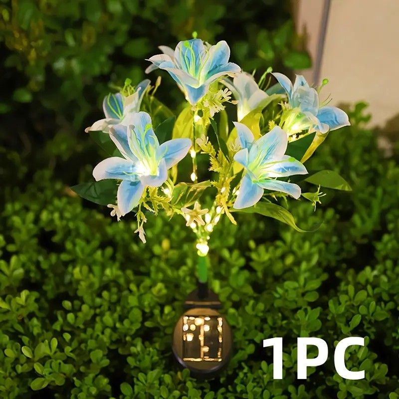Seven Branch Solar Lily Light: Charges during the day, glows at night. Seven lilies bloom together, soft light flows like water through your garden./YELLOW