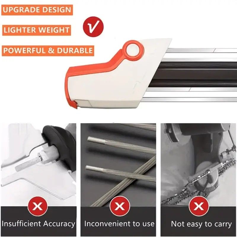 Chain saw file: upgraded lightweight, battery-free and portable, precision sharpening for 3/8-inch saw chain, single-direction reciprocating operation, essential tool for outdoor gardening and forestry maintenance.(Orange-with 4.0 file)