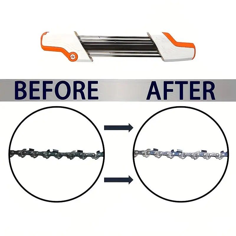Chain saw file: upgraded lightweight, battery-free and portable, precision sharpening for 3/8-inch saw chain, single-direction reciprocating operation, essential tool for outdoor gardening and forestry maintenance.(Orange-with 4.8 file)