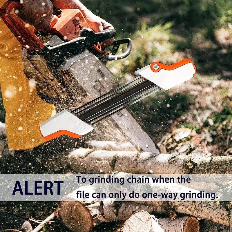 Chain saw file: upgraded lightweight, battery-free and portable, precision sharpening for 3/8-inch saw chain, single-direction reciprocating operation, essential tool for outdoor gardening and forestry maintenance.(Orange-with 4.8 file)
