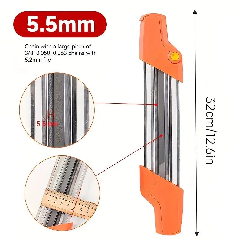 Chain saw file: upgraded lightweight, battery-free and portable, precision sharpening for 3/8-inch saw chain, single-direction reciprocating operation, essential tool for outdoor gardening and forestry maintenance.(Orange-with 5.5 file)