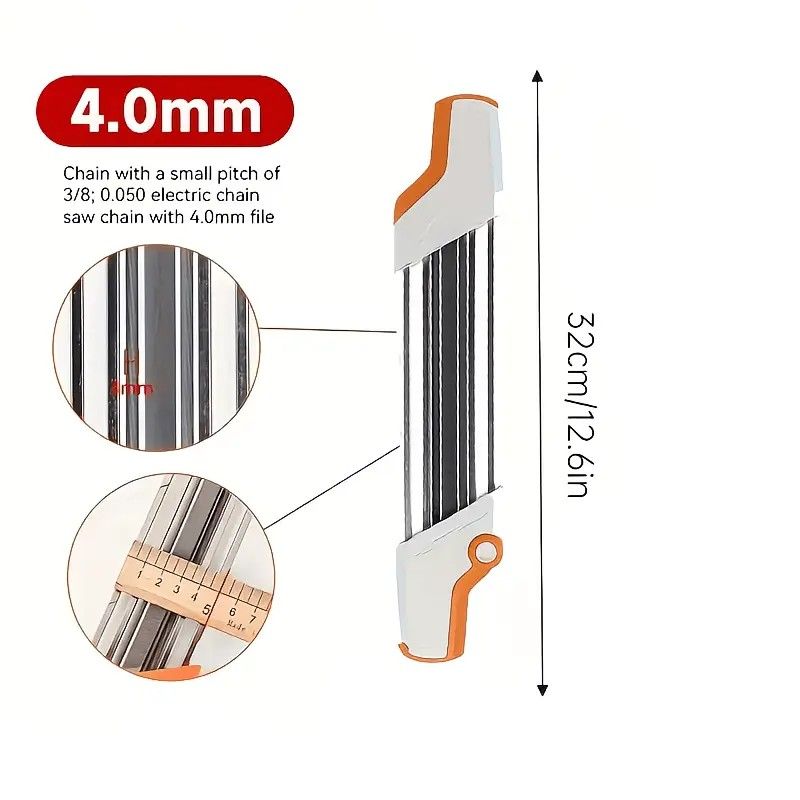 Chain saw file: upgraded lightweight, battery-free and portable, precision sharpening for 3/8-inch saw chain, single-direction reciprocating operation, essential tool for outdoor gardening and forestry maintenance.(Orange-with 5.5 file)