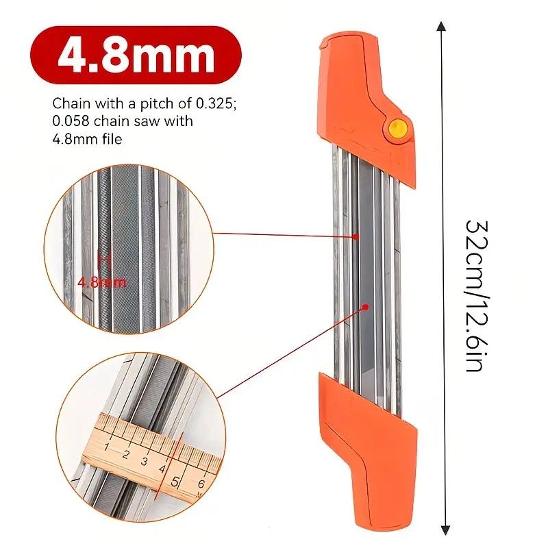 Chain saw file: upgraded lightweight, battery-free and portable, precision sharpening for 3/8-inch saw chain, single-direction reciprocating operation, essential tool for outdoor gardening and forestry maintenance.(Orange-with 5.5 file)