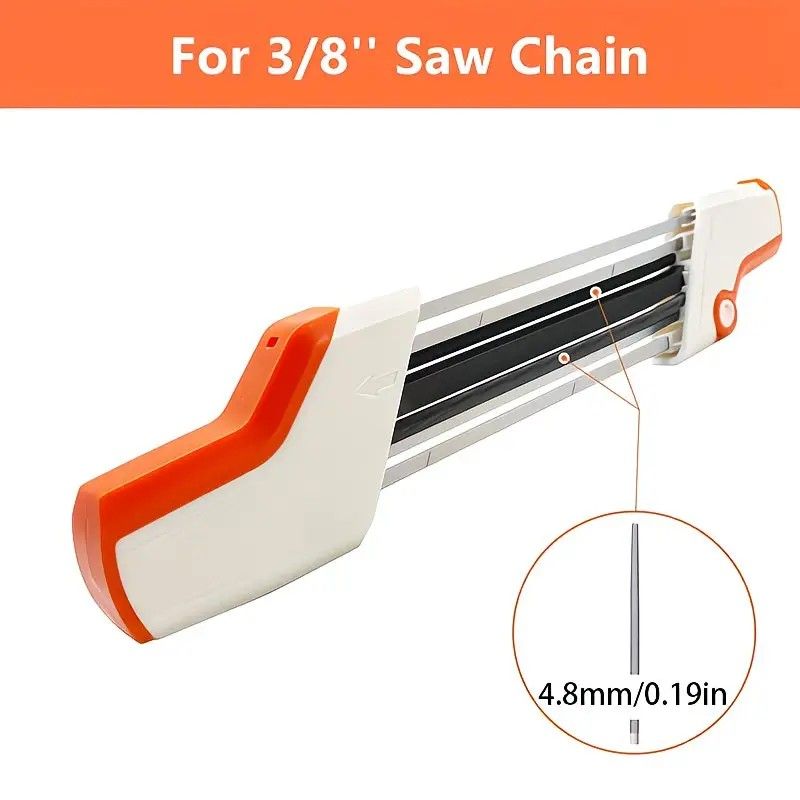 Chain saw file: upgraded lightweight, battery-free and portable, precision sharpening for 3/8-inch saw chain, single-direction reciprocating operation, essential tool for outdoor gardening and forestry maintenance.(White-with 4.0 file)