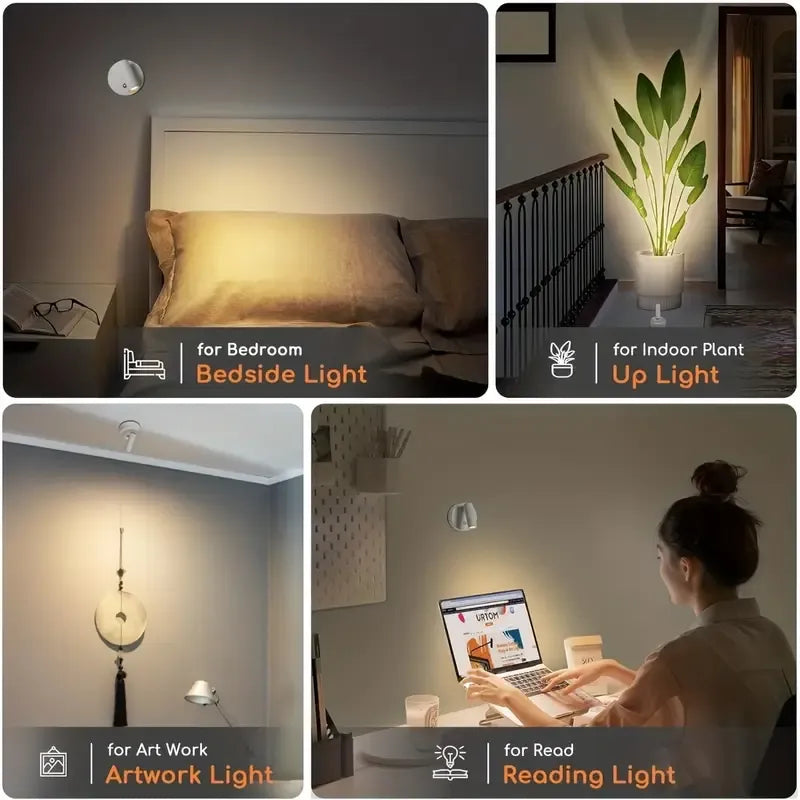 Drill Free Magnetic Charging Spotlight, 2000mAh Long Battery Life Touch Dimming, 350 Degree Rotation Multi Scene, Easily Create Home Ambiance/black