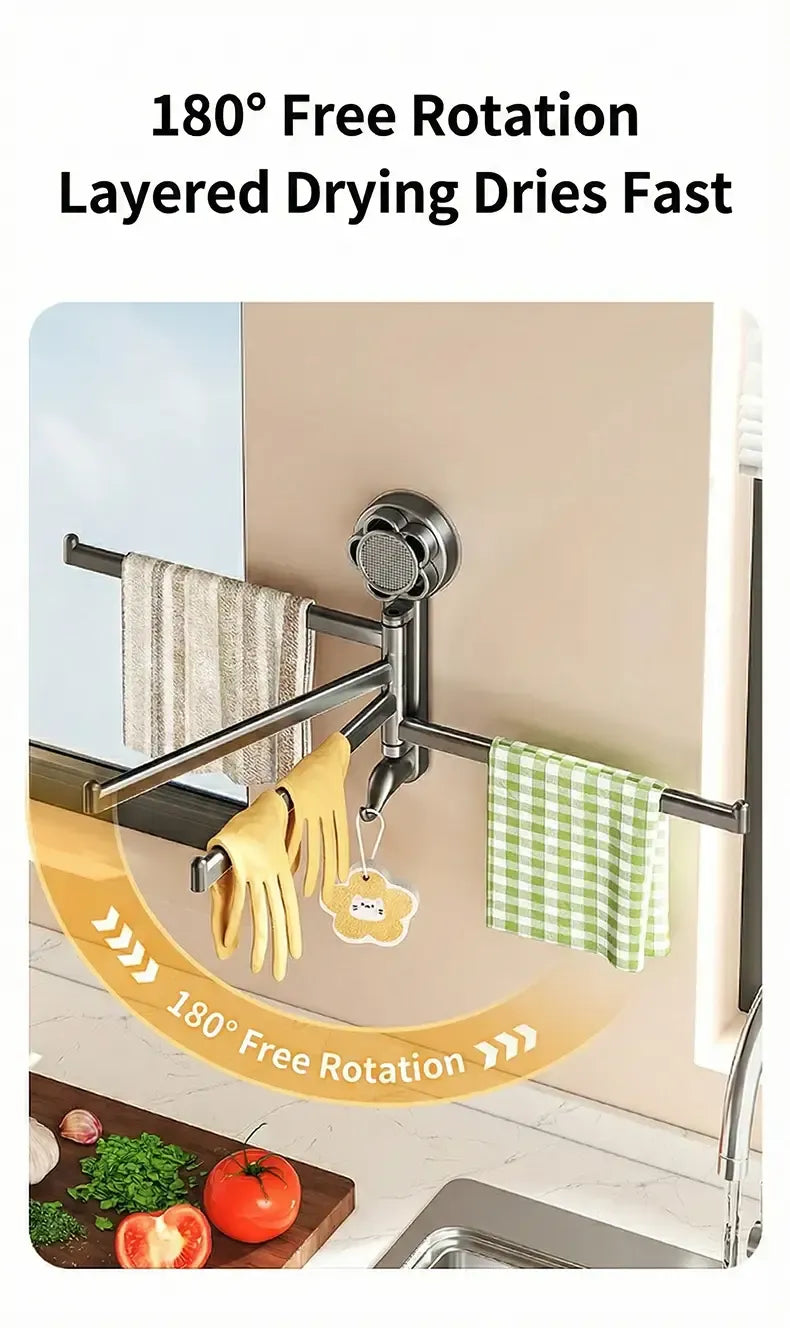 No-drill ABS Suction Cup Towel Rack, 180° Rotating Layered Storage, Dual Use for Kitchen and Bathroom, Sturdy Load Bearing and Easy to Clean./Milky white three-shot