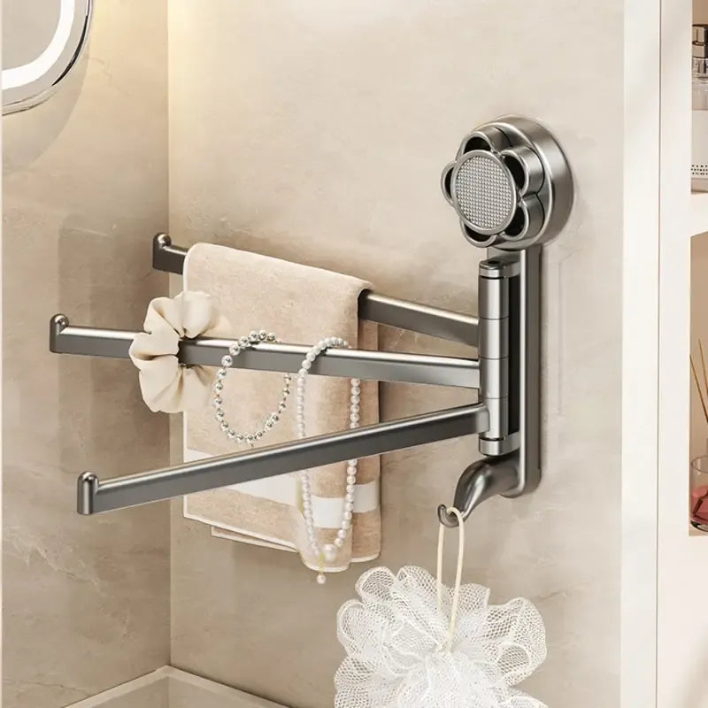 No-drill ABS Suction Cup Towel Rack, 180° Rotating Layered Storage, Dual Use for Kitchen and Bathroom, Sturdy Load Bearing and Easy to Clean./Milky white three-shot