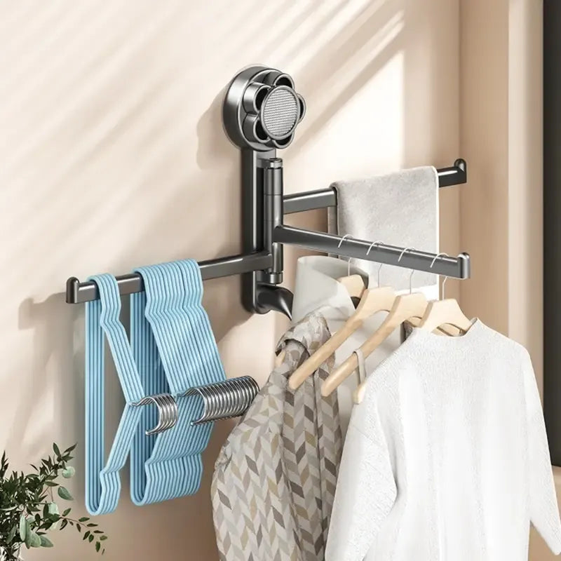No-drill ABS Suction Cup Towel Rack, 180° Rotating Layered Storage, Dual Use for Kitchen and Bathroom, Sturdy Load Bearing and Easy to Clean./Gun gray four-shot