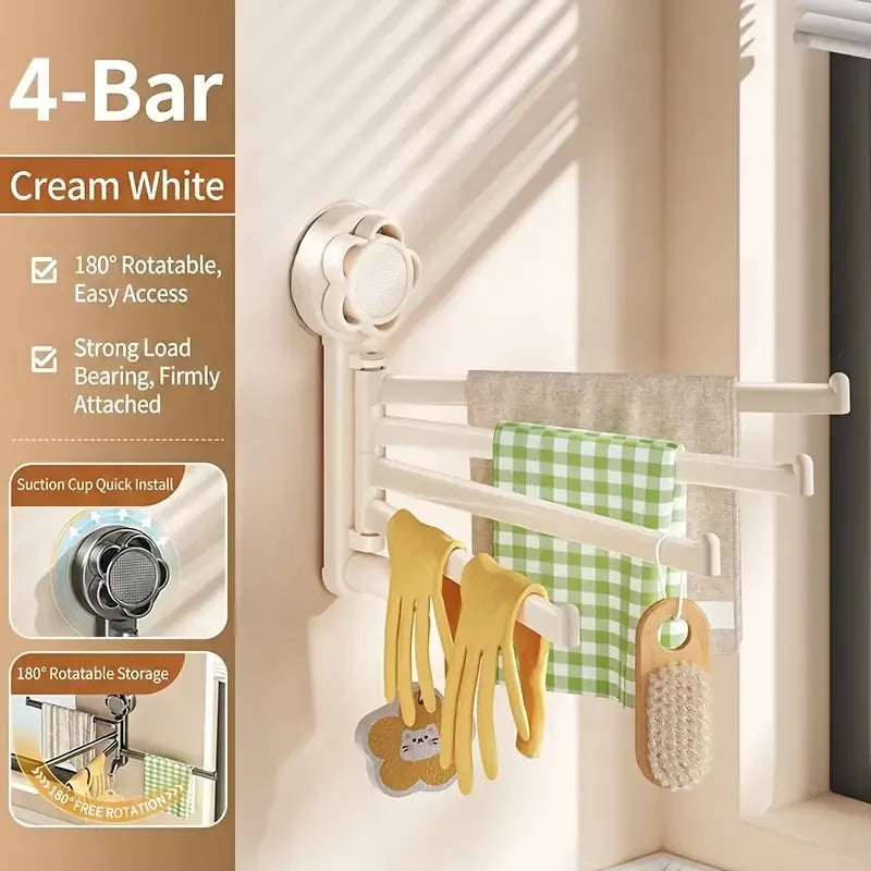 No-drill ABS Suction Cup Towel Rack, 180° Rotating Layered Storage, Dual Use for Kitchen and Bathroom, Sturdy Load Bearing and Easy to Clean./Gun gray four-shot
