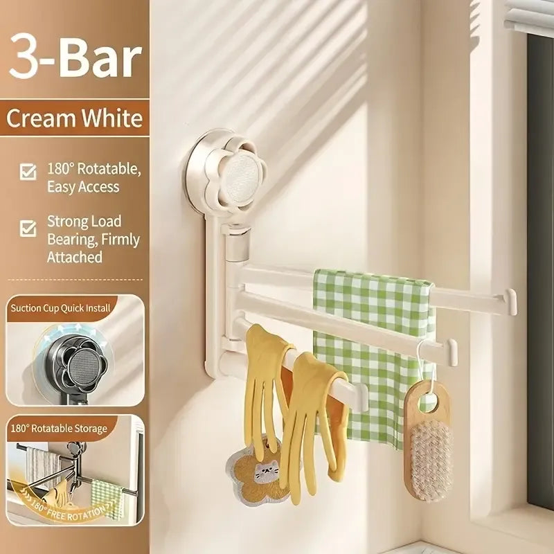 No-drill ABS Suction Cup Towel Rack, 180° Rotating Layered Storage, Dual Use for Kitchen and Bathroom, Sturdy Load Bearing and Easy to Clean./Gun gray four-shot
