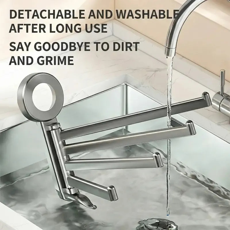 No-drill ABS Suction Cup Towel Rack, 180° Rotating Layered Storage, Dual Use for Kitchen and Bathroom, Sturdy Load Bearing and Easy to Clean./Milk white four-bar
