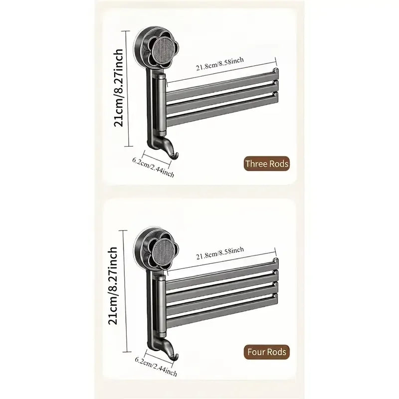 No-drill ABS Suction Cup Towel Rack, 180° Rotating Layered Storage, Dual Use for Kitchen and Bathroom, Sturdy Load Bearing and Easy to Clean./Milk white four-bar