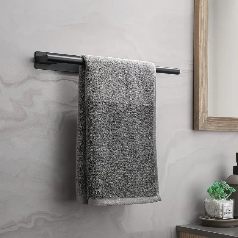 Stainless steel drill-free towel bar, rust-proof and durable, strong adhesive installation, super convenient for hanging towels in bathroom and kitchen../black