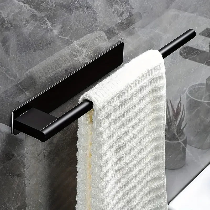 Stainless steel drill-free towel bar, rust-proof and durable, strong adhesive installation, super convenient for hanging towels in bathroom and kitchen../black