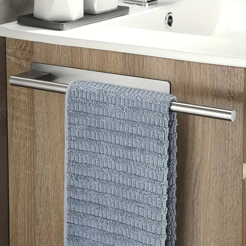Stainless steel drill-free towel bar, rust-proof and durable, strong adhesive installation, super convenient for hanging towels in bathroom and kitchen../black