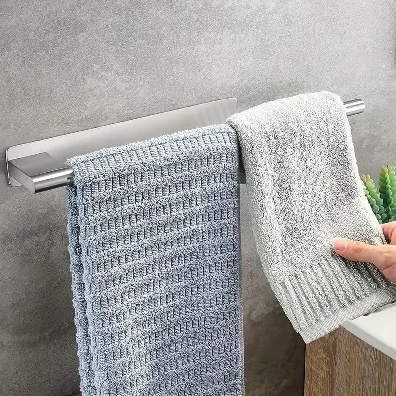 Stainless steel drill-free towel bar, rust-proof and durable, strong adhesive installation, super convenient for hanging towels in bathroom and kitchen../black