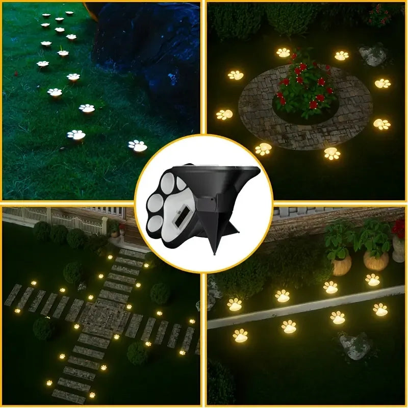 4PCS Dog Paw Solar Ground Light: Realistic paw print design, solar powered, auto on at night. Add warmth and charm to your garden pathway./white light