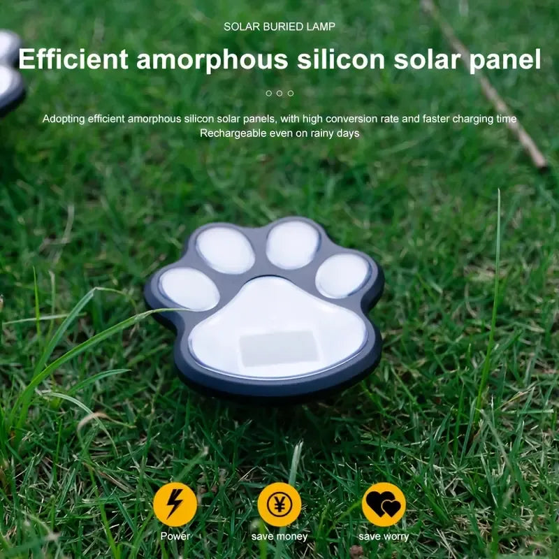 4PCS Dog Paw Solar Ground Light: Realistic paw print design, solar powered, auto on at night. Add warmth and charm to your garden pathway./white light