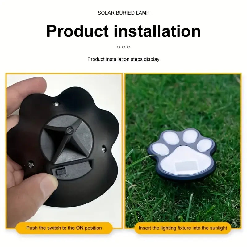 4PCS Dog Paw Solar Ground Light: Realistic paw print design, solar powered, auto on at night. Add warmth and charm to your garden pathway./white light