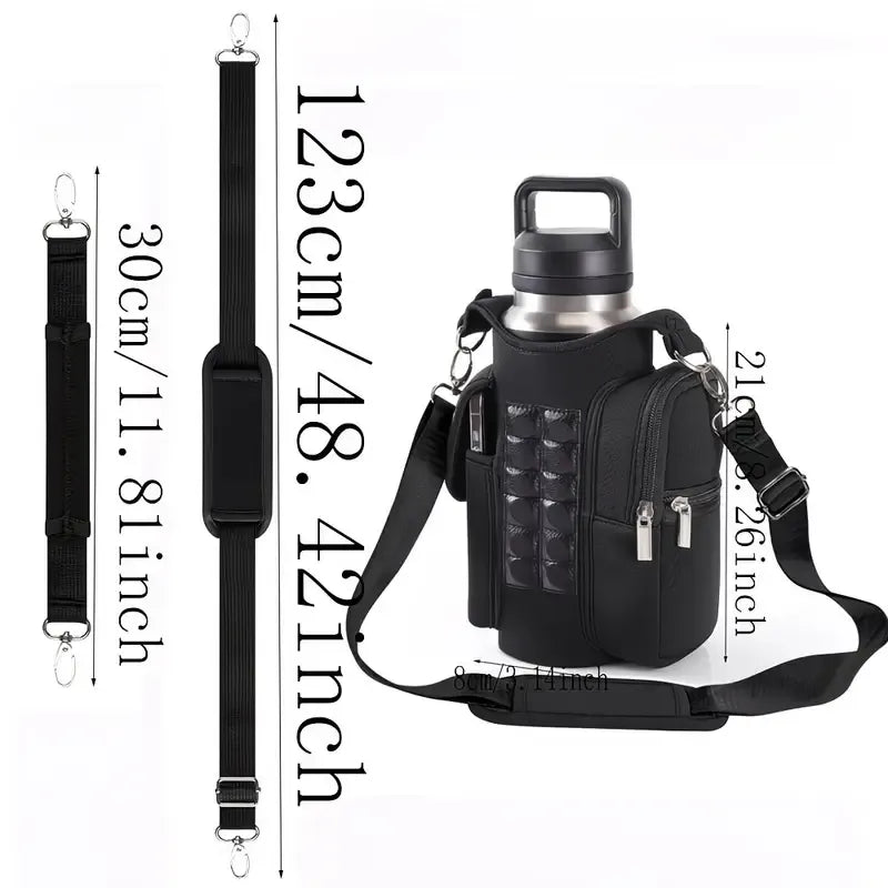 Black Double Row 12 Magnet Sports Water Bottle Bag: Magnetic attachment stays rock-solid, multi-scenario compatibility frees your hands, thickened wear-resistant fabric with thoughtful details, making sports and travel worry-free and efficient./BLACK