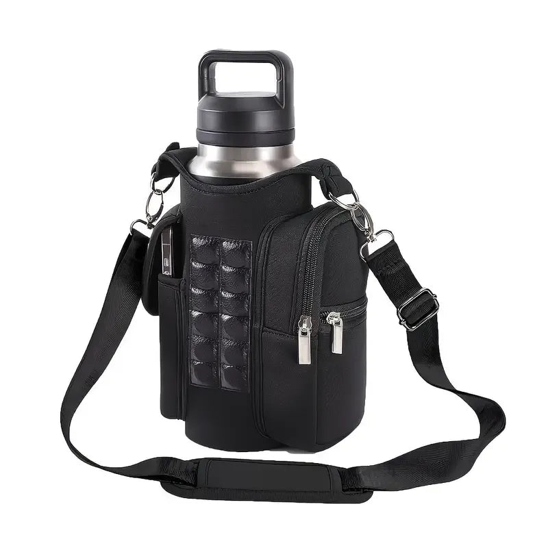Black Double Row 12 Magnet Sports Water Bottle Bag: Magnetic attachment stays rock-solid, multi-scenario compatibility frees your hands, thickened wear-resistant fabric with thoughtful details, making sports and travel worry-free and efficient./BLACK