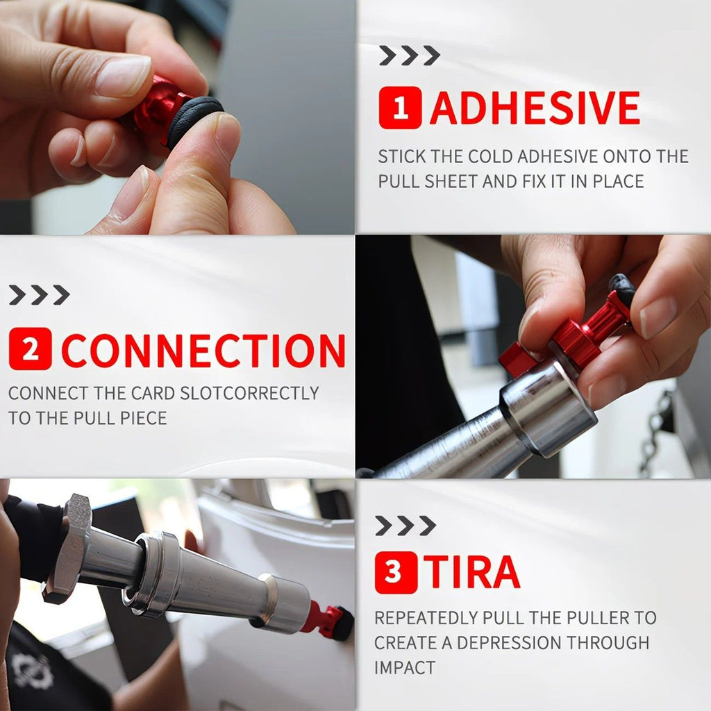 Paintless Dent Repair Puller, built-in powerful spring for automatic rebound, telescopic rod adapts to multiple scenarios, three-step operation for easy dent repair, labor-saving, efficient, and paint-friendly.（Spring tension hammer）