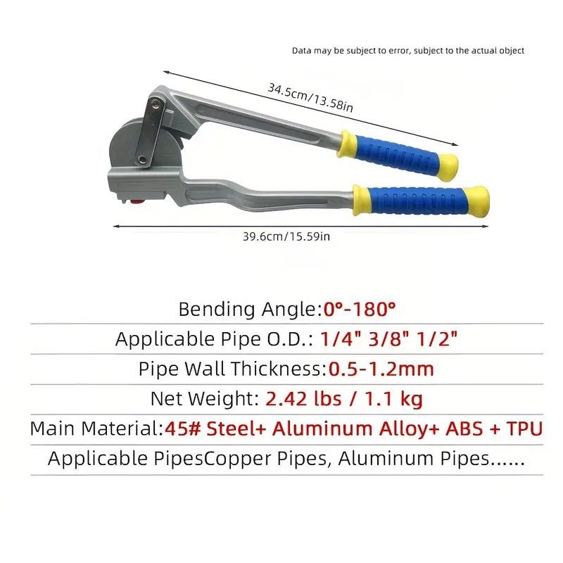 Multifunctional Manual Tube Bender, 0-180° Precision Bending, Compatible with Three Pipe Diameters, Effortless and Easy to Operate