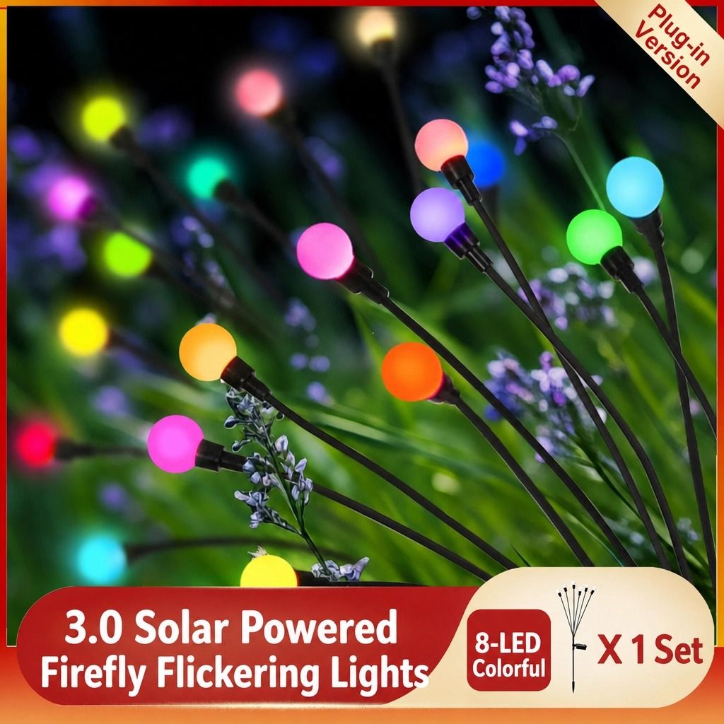 Solar Firefly Wind Light: Charges during the day, glows at night. Sways in the wind like dancing fireflies, lighting up your yard with romance./8 lamp holder [warm light] is always on