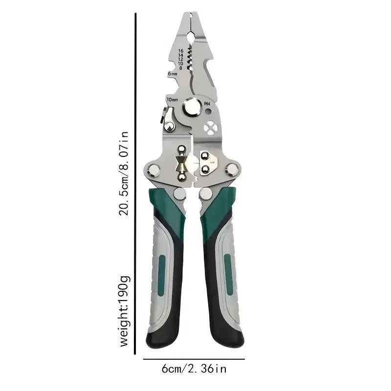 Multifunctional Folding Wire Stripper, Integrated with Wire Stripping, Crimping, Cutting, and Terminal Crimping Functions, Rubber Anti-slip Handle, Lightweight and Portable, Essential Tool for Efficient Electrician Work.