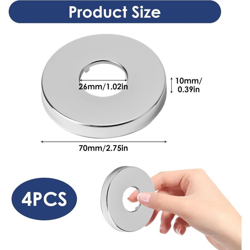 Stainless Steel Shower Mixer Rosettes, 0.75, Diameter X X Corrosion Resistant Polished and Burr Free Radiator Rosette, 27mm, 70mm, 10mm