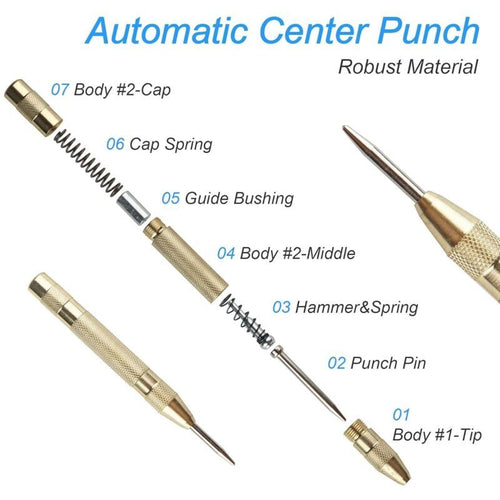 2x Automatic Centre Punch 4in Steel Auto Marking Tool Wood Metal Glass