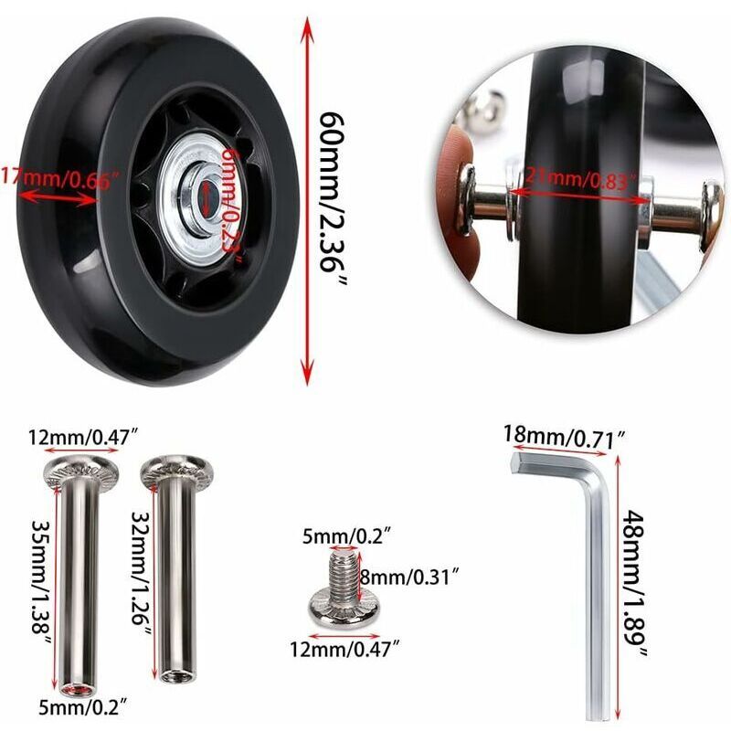 2x Suitcase Wheels 60x18mm Luggage Replacement Castors with Bearings