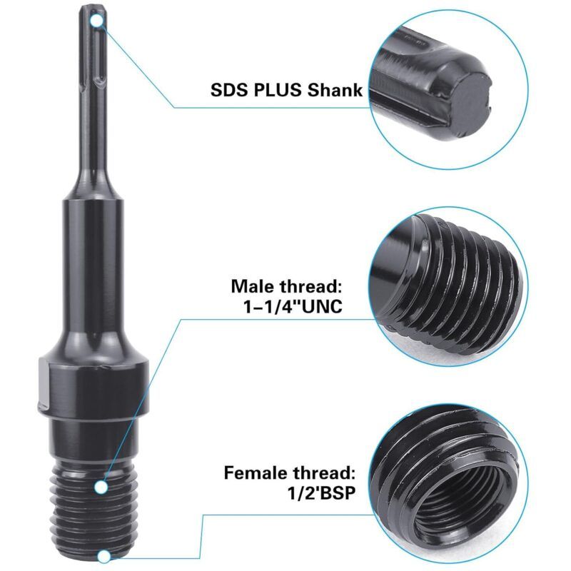 SDS Plus to UNC 1-1/4in Core Drill Adapter for Diamond Core Bits