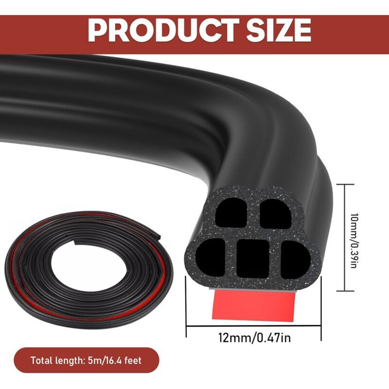 Car Door Gasket Self-Boats Trucks, Recreational Vehicles Adhesive Car Door Gasket Rubber Gasket Protection, 5M