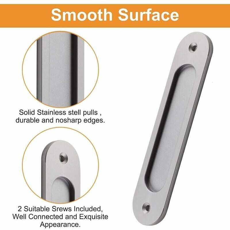 2x Oval Recessed Sliding Door Handles Matte Aluminium Barn Door Pulls